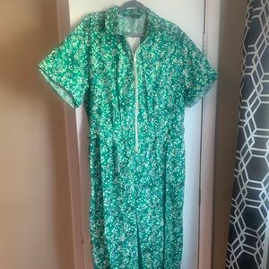 Green ditsy floral XL Zara jumpsuit (boilersuit style, belted) NWT